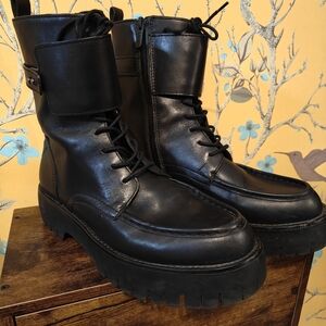 Franco Sarto Black Leather Combat Boots